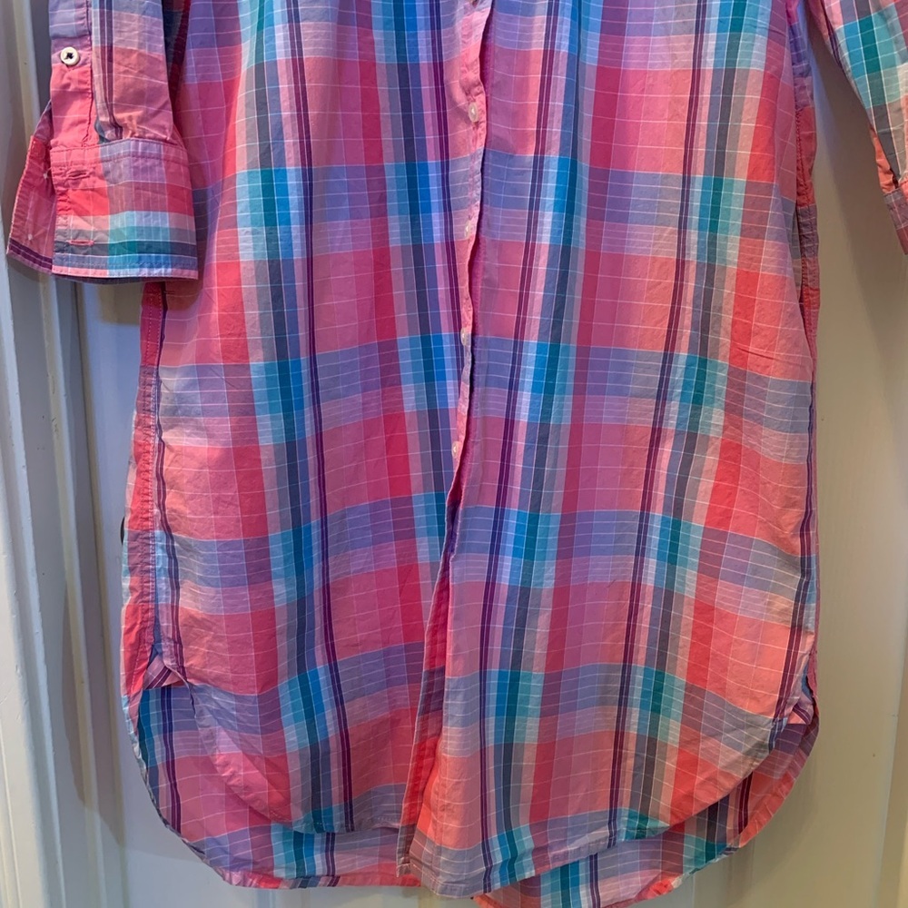 J. Crew Pink and Blue Plaid Long Sleeve Shirt Dress - Picture 4 of 10